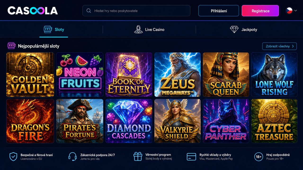 Snímek obrazovky webové stránky Casoola Casino