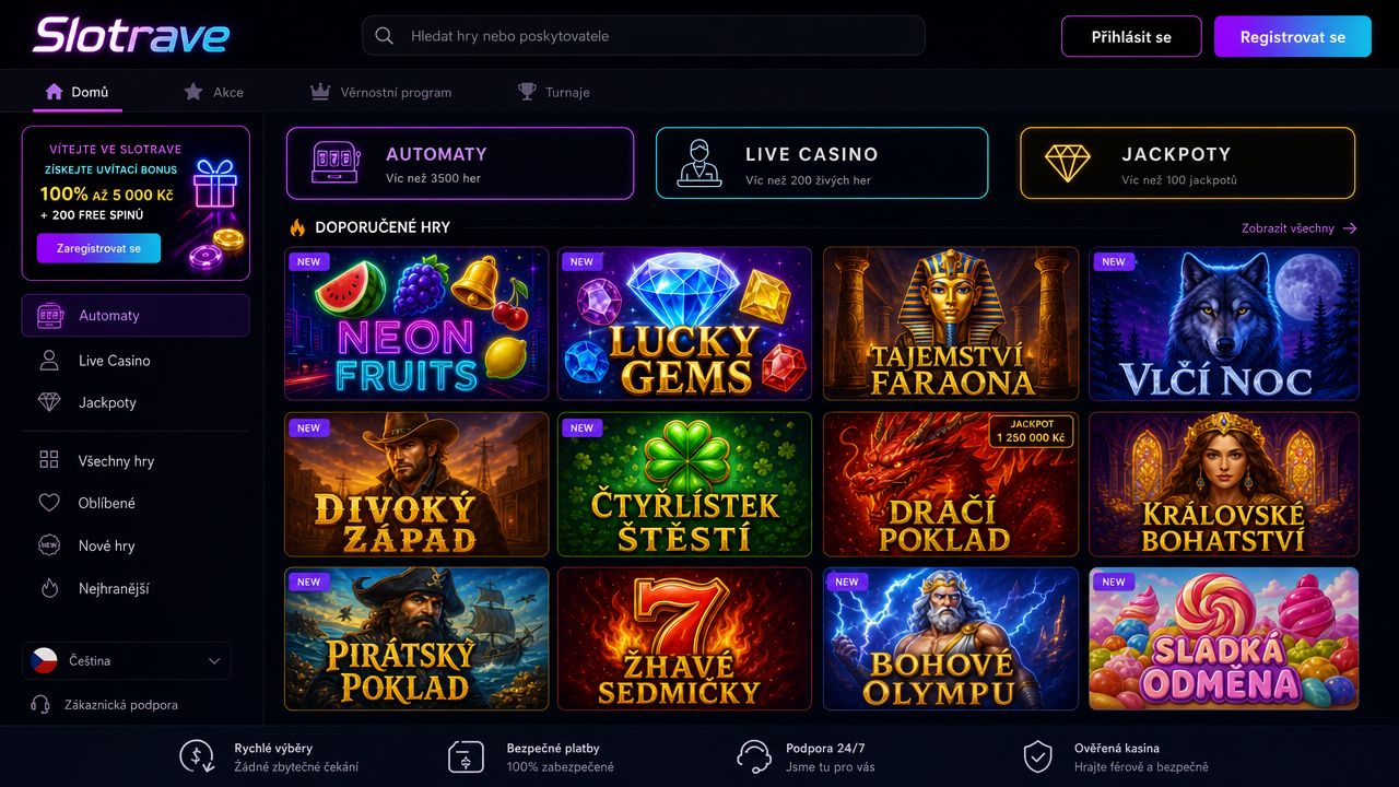 Náhled herní platformy a rozhraní online kasina Slotrave