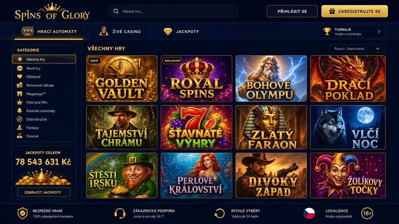 Ukázka webové stránky online casina Spins of Glory