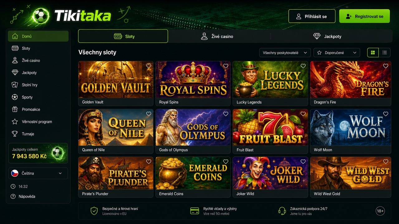 Náhled webové stránky online casina Tikitaka