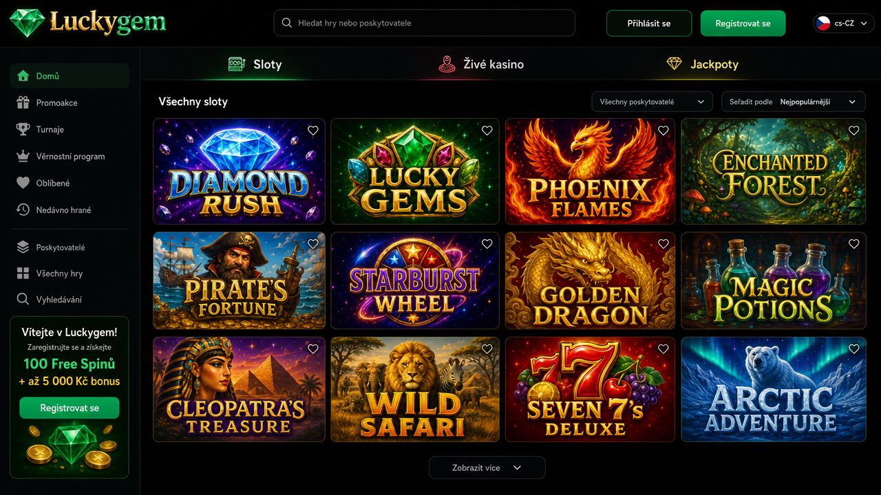 Náhled webové stránky online casina Luckygem